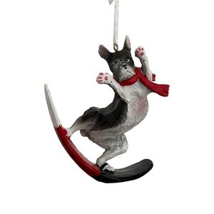 Dog Snowboarding Boston Terrier Christmas Ornament Boston Terrier 4.12" x 3.19"